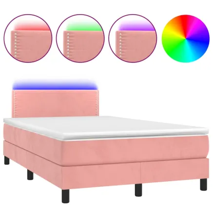Sommier à lattes de lit avec matelas LED Rose 120x200cm Velours 2