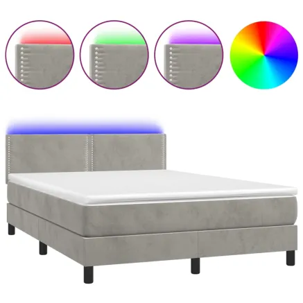 Sommier à lattes de lit avec matelas LED Gris clair 140x190 cm 2