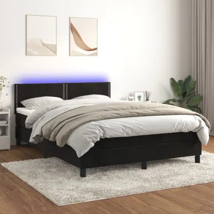 Sommier à lattes de lit avec matelas LED Noir 140x190cm Velours