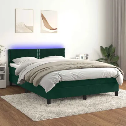 Sommier à lattes de lit avec matelas LED Vert foncé 140x190 cm