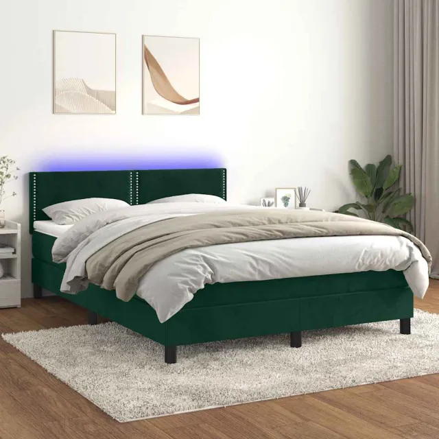 Sommier à lattes de lit avec matelas LED Vert foncé 140x190 cm