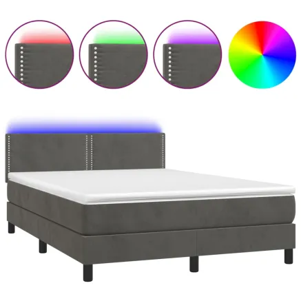 Sommier à lattes de lit avec matelas LED Gris foncé 140x200 cm 2