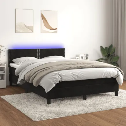 Sommier à lattes de lit avec matelas LED Noir 140x200 cm