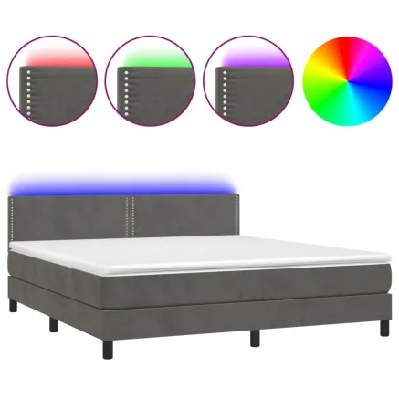 Sommier à lattes de lit avec matelas LED Gris foncé 160x200 cm 2
