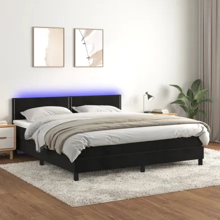 Sommier à lattes de lit avec matelas LED Noir 160x200 cm