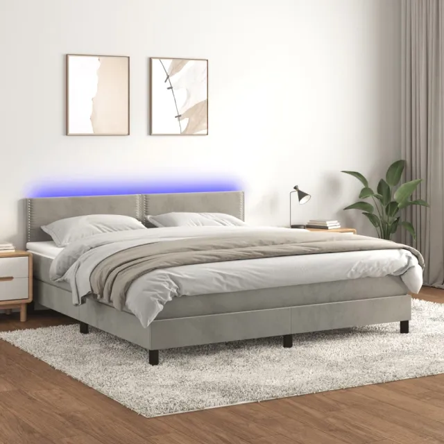 Sommier à lattes de lit avec matelas LED Gris clair 180x200 cm