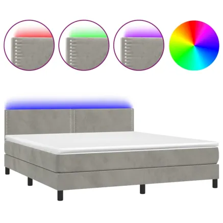 Sommier à lattes de lit avec matelas LED Gris clair 180x200 cm 2