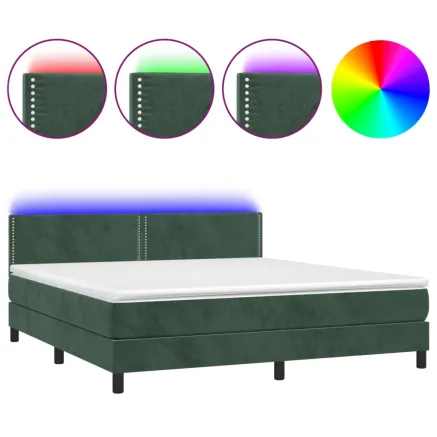 Sommier à lattes de lit avec matelas LED Vert foncé 180x200 cm 2