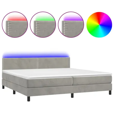 Sommier à lattes de lit avec matelas LED Gris clair 200x200 cm 2