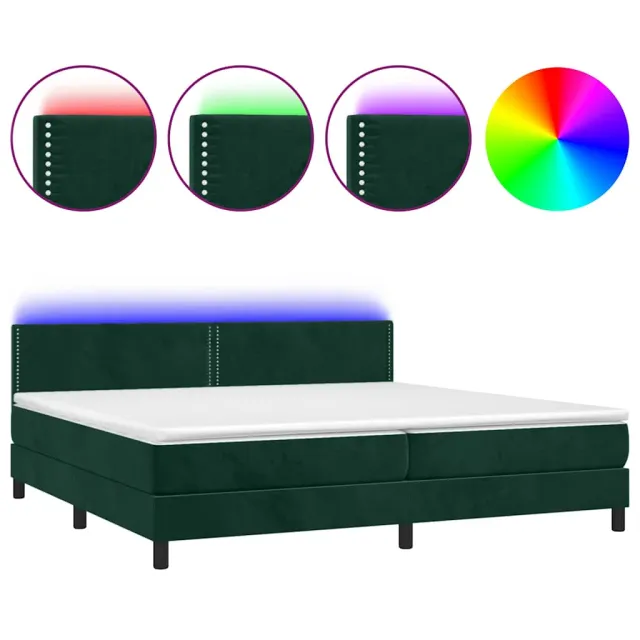 Sommier à lattes de lit avec matelas LED Vert foncé 200x200 cm