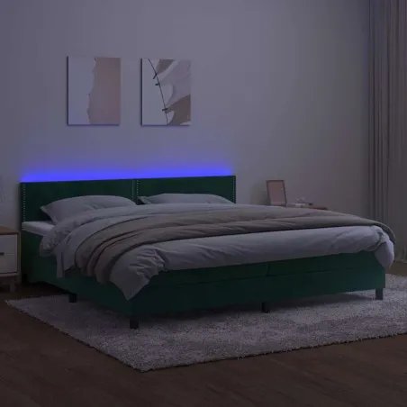 Sommier à lattes de lit avec matelas LED Vert foncé 200x200 cm