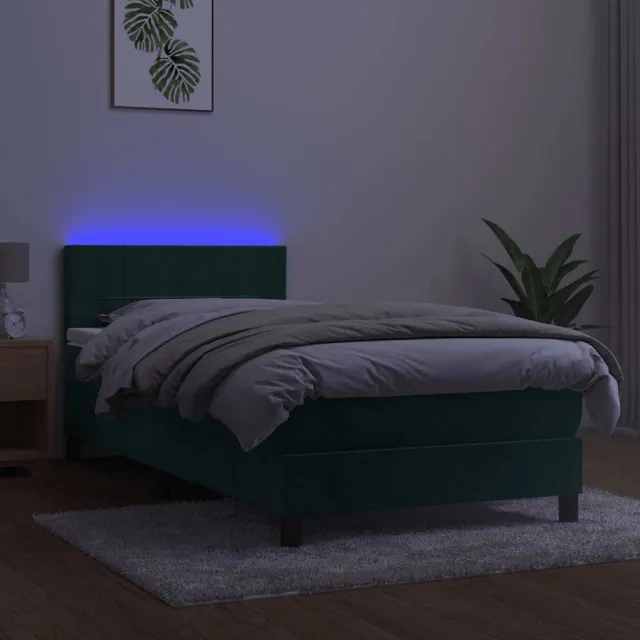 Sommier à lattes de lit et matelas et LED Vert foncé 90x190 cm