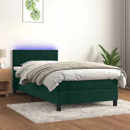 Sommier à lattes de lit avec matelas LED Vert foncé 100x200 cm