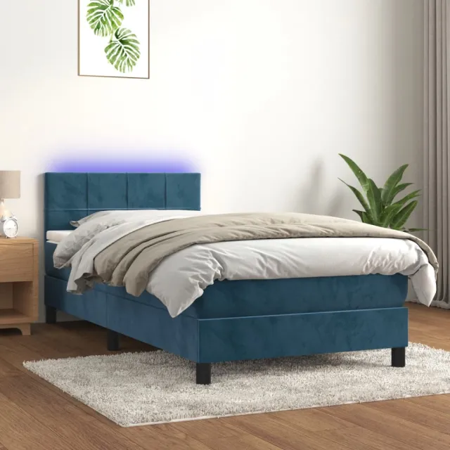 Sommier à lattes de lit avec matelas LED Bleu foncé 100x200 cm