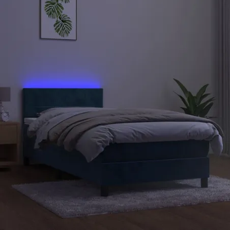 Sommier à lattes de lit avec matelas LED Bleu foncé 100x200 cm