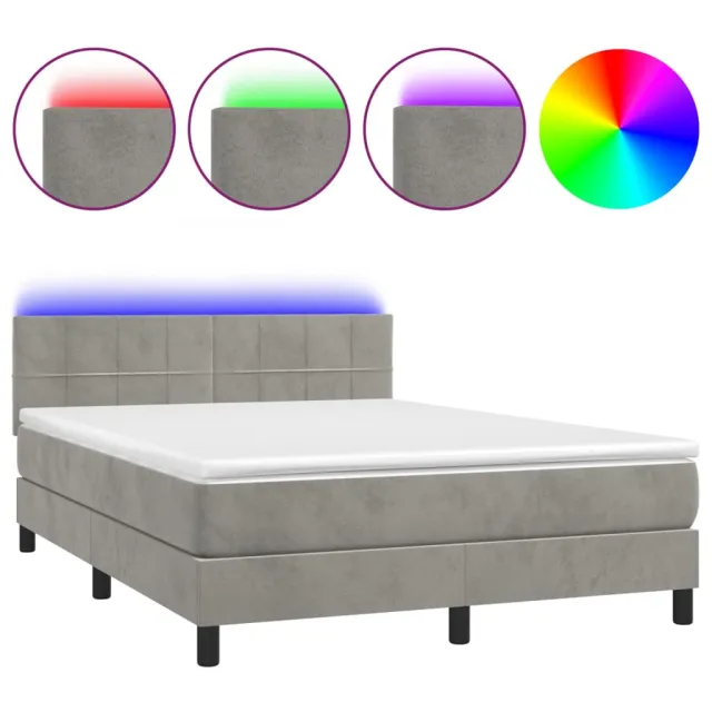 Sommier à lattes de lit avec matelas LED Gris clair 140x190 cm