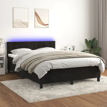 Sommier à lattes de lit avec matelas et LED Noir 140x190 cm
