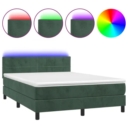 Sommier à lattes de lit avec matelas LED Vert foncé 140x190 cm 2