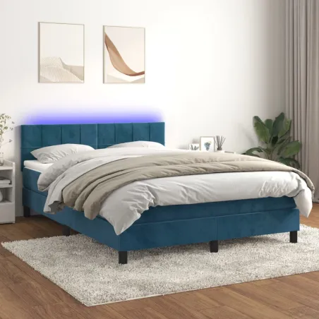 Sommier à lattes de lit avec matelas LED Bleu foncé 140x190 cm