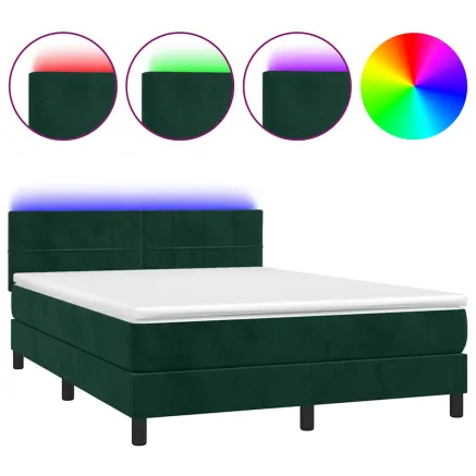 Sommier à lattes de lit avec matelas LED Vert foncé 140x200 cm 2