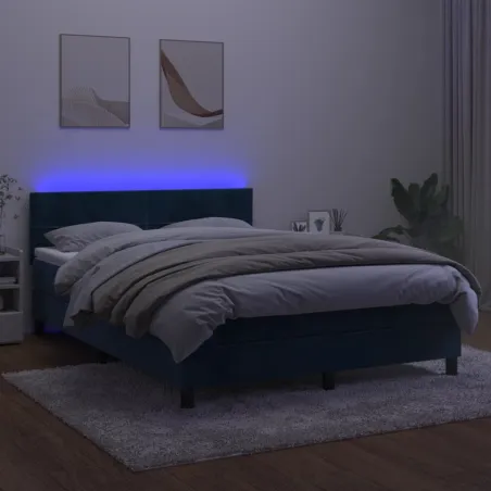 Sommier à lattes de lit avec matelas LED Bleu foncé 140x200 cm