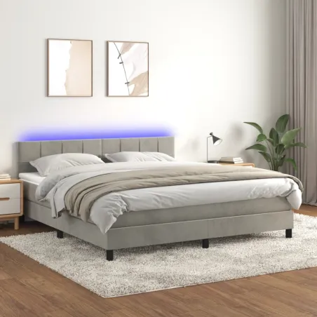 Sommier à lattes de lit avec matelas LED Gris clair 160x200 cm