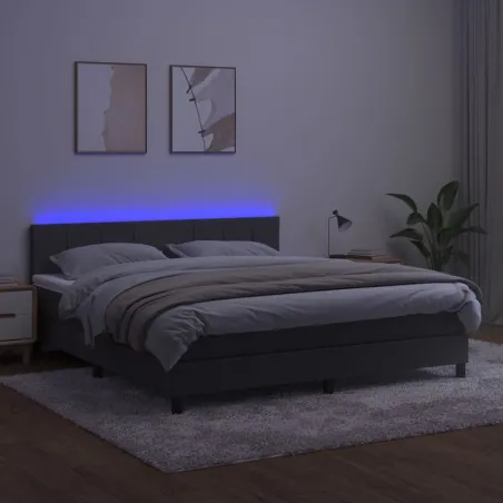 Sommier à lattes de lit avec matelas LED Gris foncé 160x200 cm