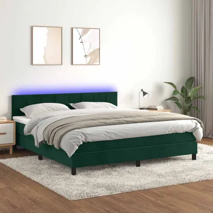Sommier à lattes de lit avec matelas LED Vert foncé 160x200 cm