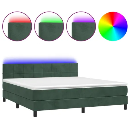 Sommier à lattes de lit avec matelas LED Vert foncé 160x200 cm