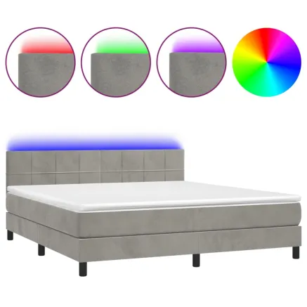 Sommier à lattes de lit avec matelas LED Gris clair 180x200 cm 2