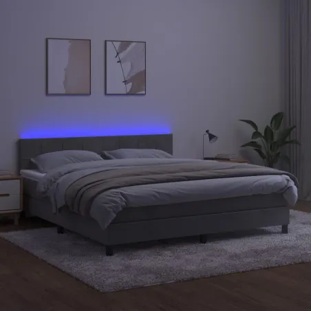 Sommier à lattes de lit avec matelas LED Gris clair 180x200 cm