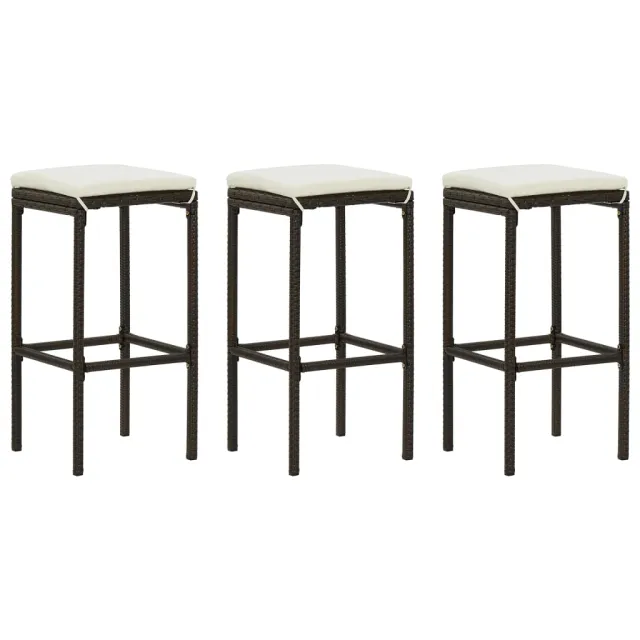 Tabourets de bar avec coussins lot de 3 marron résine tressée