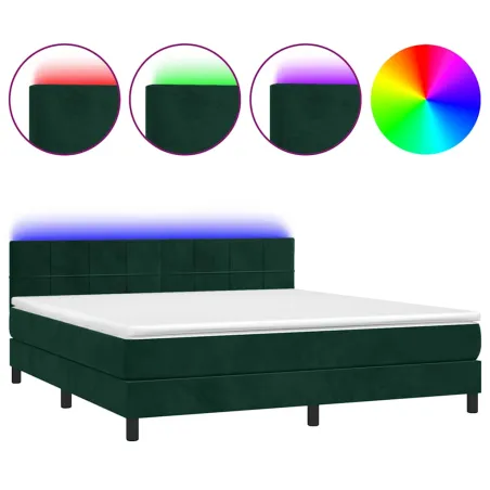 Sommier à lattes de lit avec matelas LED Vert foncé 180x200 cm