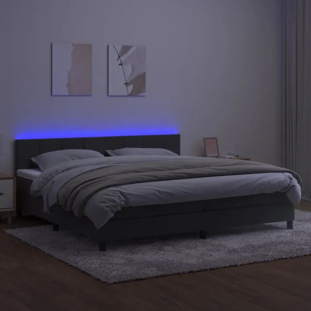 Sommier à lattes de lit avec matelas LED Gris foncé 200x200 cm