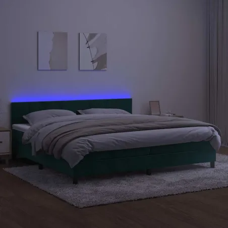 Sommier à lattes de lit avec matelas LED Vert foncé 200x200 cm