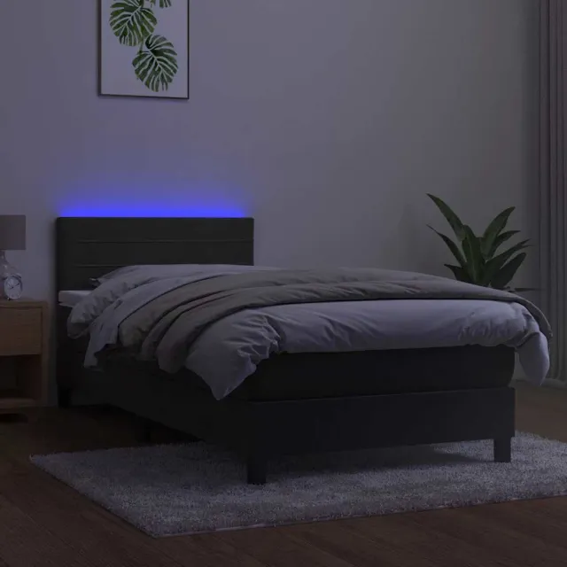 Sommier à lattes de lit et matelas et LED Gris foncé 80x200 cm