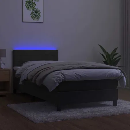 Sommier à lattes de lit et matelas et LED Gris foncé 80x200 cm