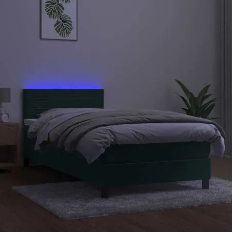Sommier à lattes de lit et matelas et LED Vert foncé 90x200 cm