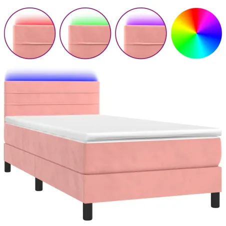 Sommier à lattes de lit avec matelas et LED Rose 90x200 cm