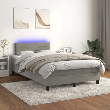 Sommier à lattes de lit avec matelas LED Gris clair 120x200 cm