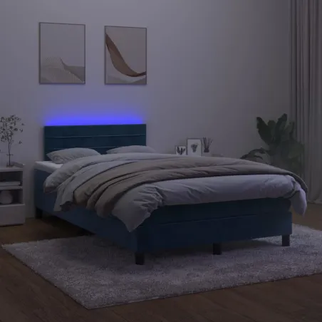 Sommier à lattes de lit avec matelas LED Bleu foncé 120x200 cm