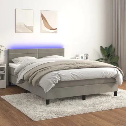 Sommier à lattes de lit avec matelas LED Gris clair 140x190 cm