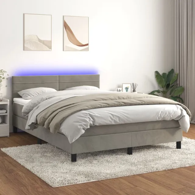 Sommier à lattes de lit avec matelas LED Gris clair 140x190 cm