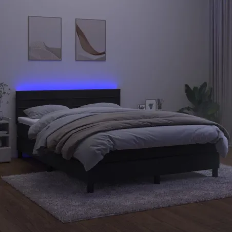 Sommier à lattes de lit avec matelas et LED Noir 140x190 cm