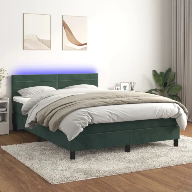 Sommier à lattes de lit avec matelas LED Vert foncé 140x190 cm
