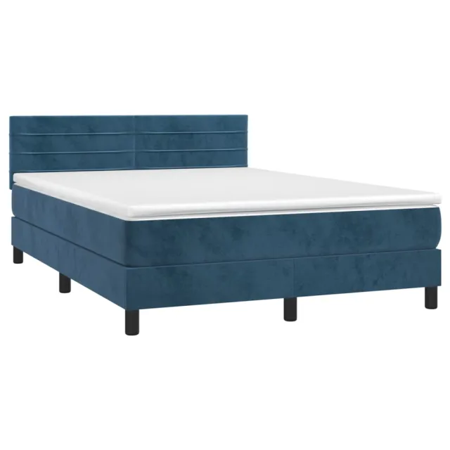 Sommier à lattes de lit avec matelas LED Bleu foncé 140x190 cm