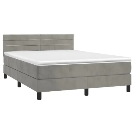 Sommier à lattes de lit avec matelas LED Gris clair 140x200 cm