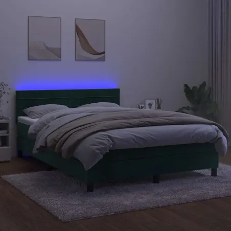 Sommier à lattes de lit avec matelas LED Vert foncé 140x200 cm