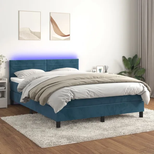 Sommier à lattes de lit avec matelas LED Bleu foncé 140x200 cm