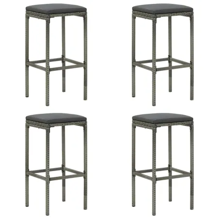 Tabourets de bar avec coussins lot de 4 gris résine tressée